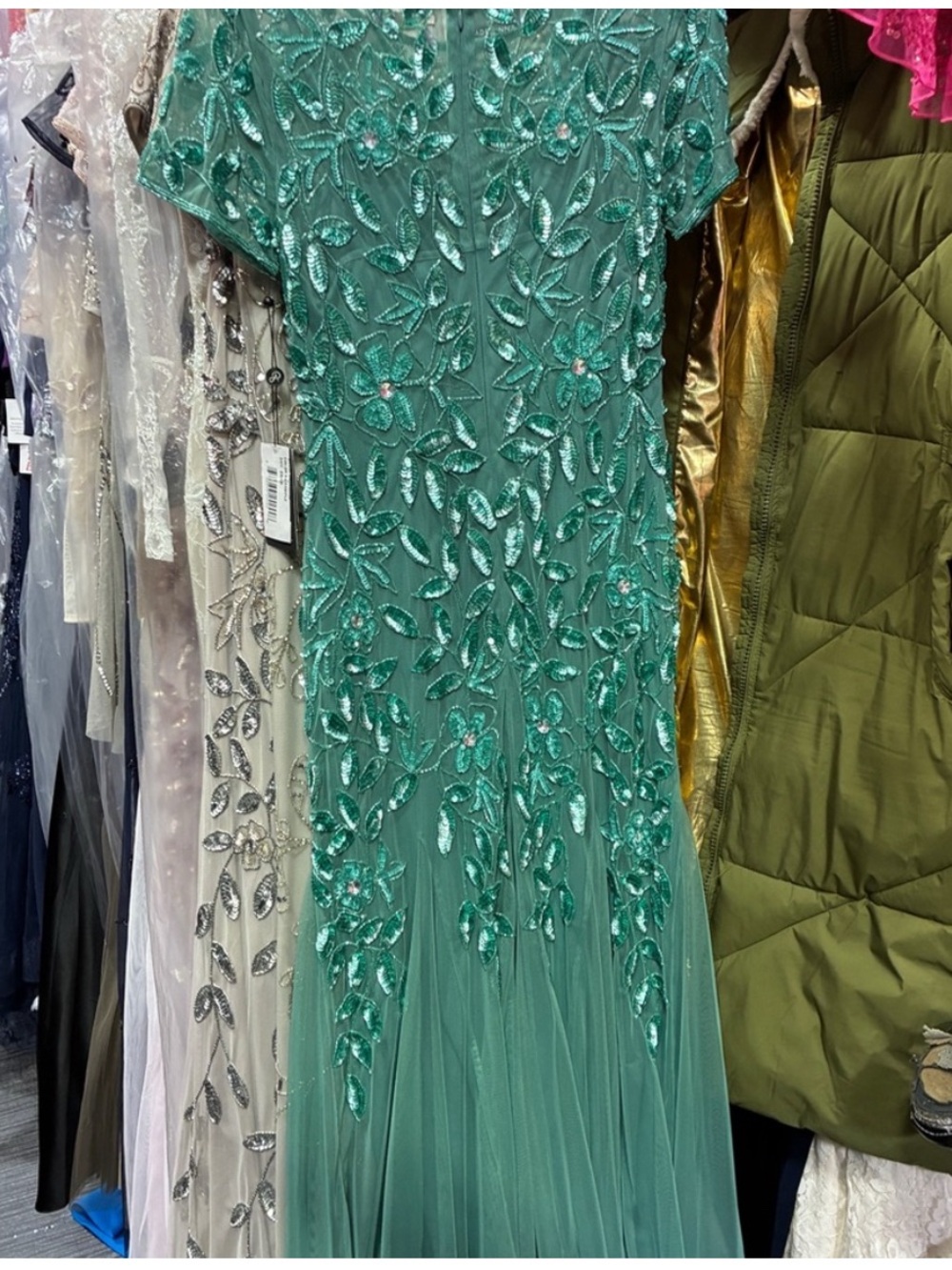 Adrianna Papell Dress SZ 6 Jade Green Beaded Sequin Gown Formal Evening NWT GALA - Picture 14 of 14